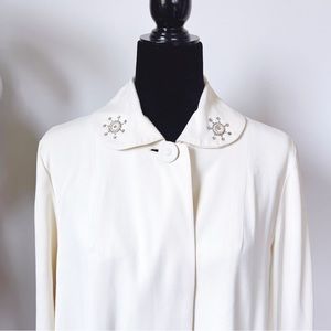 Vintage Women’s Cream Color Blouse with Beaded Collar